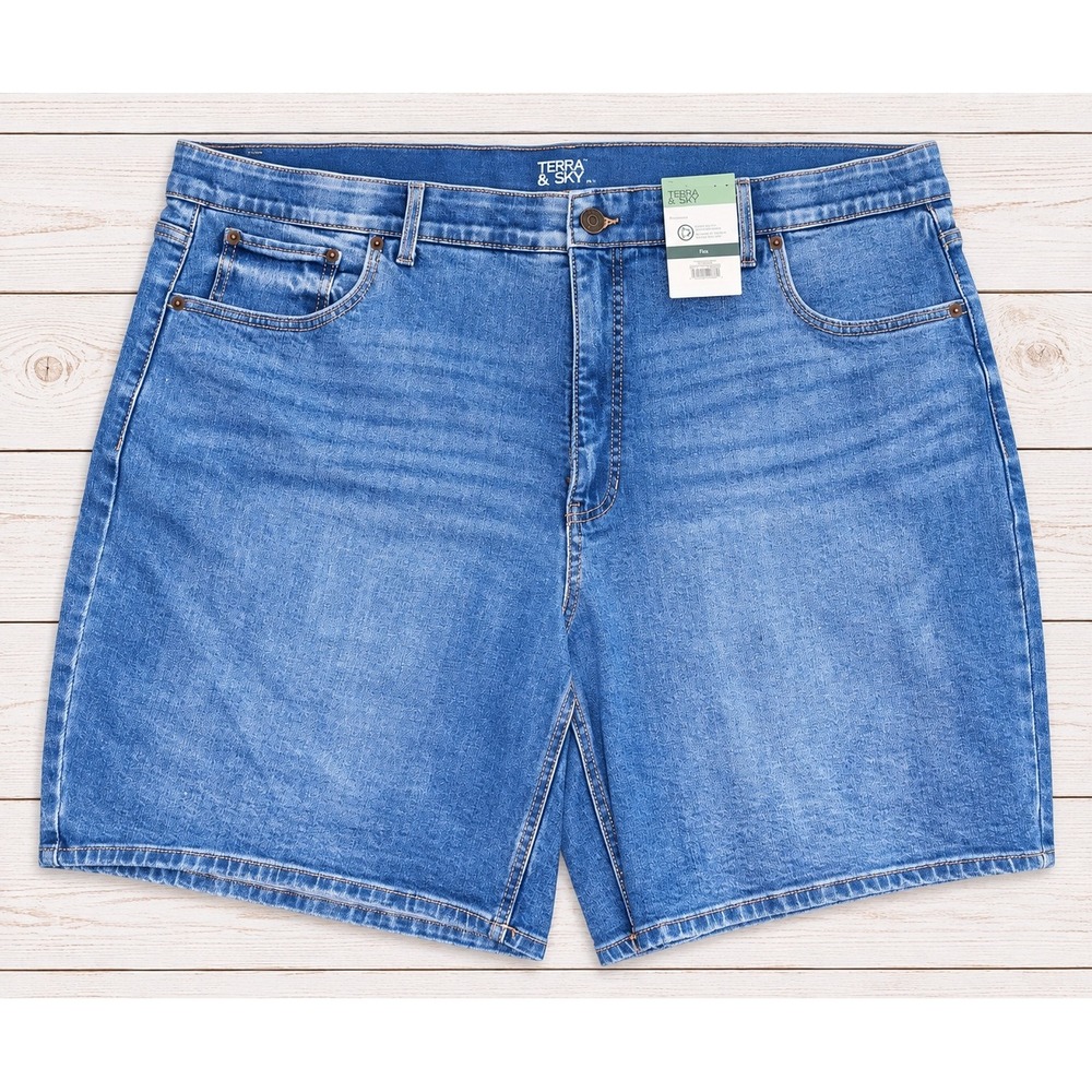 Terra & Sky Bermuda Short Plus Size 24W Denim Blue Sloane Wash Casual Summer NWT